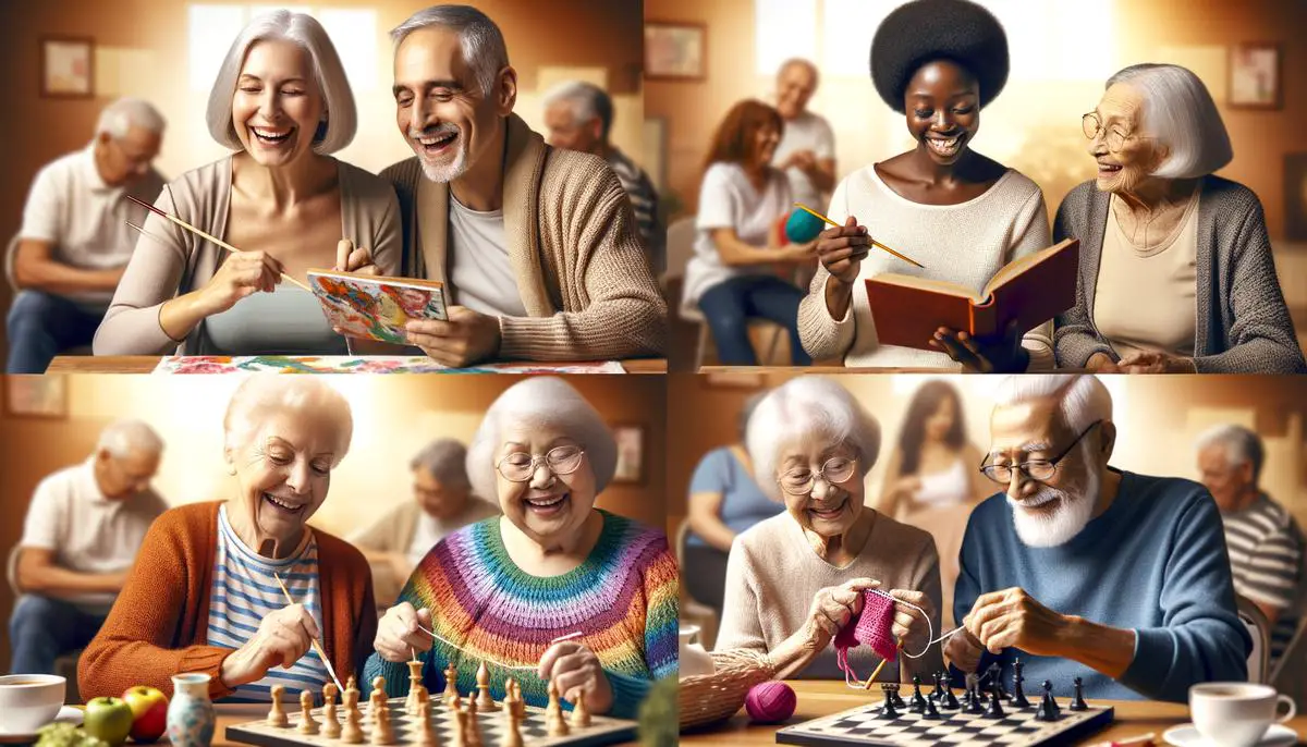 A group of happy seniors engaging in activities together